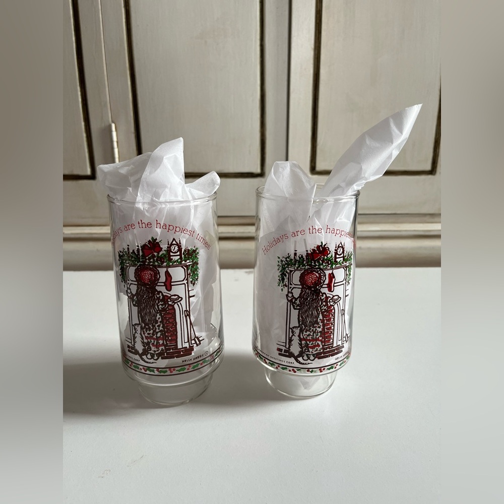 2 Vintage Coca Cola Collectible Holly Hobbie Glasses Christmas Holiday Drinkware